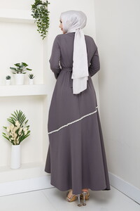 Taş Detaylı Tesettür Elbise Gri #5