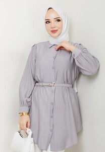 Kemerli Çilek Tunik Gri #3