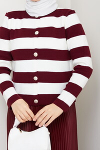 Çizgili Triko Hırka Bordo #3
