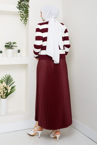 Çizgili Hırkalı Etekli Kombin Bordo #5