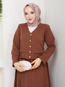 V Yaka Etekli Takım Kahve #3