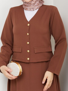 V Yaka Etekli Takım Kahve #4