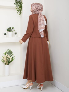 V Yaka Etekli Takım Kahve #5